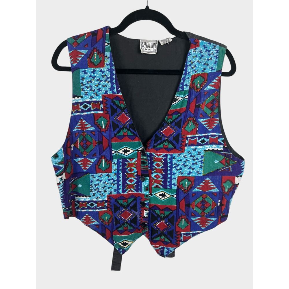 Vintage Speed Limit MPH Patchwork Vest Boho Southwestern Beaded Size Large‎